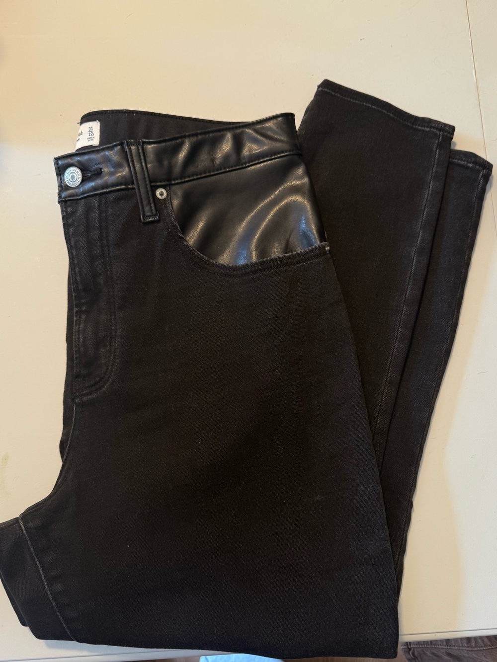 Abercrombie & Fitch Black High-Rise Jeans with Faux Leather Pockets